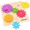 SPARK & WOW Spinny Gears - Wooden Gear Board with 6 Pieces in 3 Sizes - Gear Puzzle for Kids - Create Colorful, Spinning Combinations