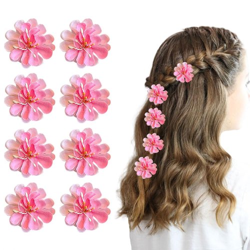 Paderison 8Pcs Red Small Flower Hair Clips for Girls Small Hair Clips Mini Hawaiian Hair Clip Swe...