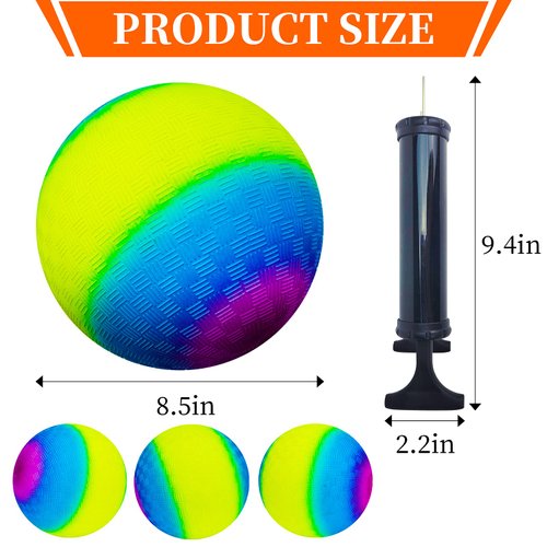 Visen 4Pcs Rainbow Playground Balls for Kids&Adults with 1 Hand Pump,8.5Inch Colorful Rubber Bouncy Balls,Inflatable Multi Colors Kick Balls Handball,Durable Indoor&Outdoor Play Toys (Purple)