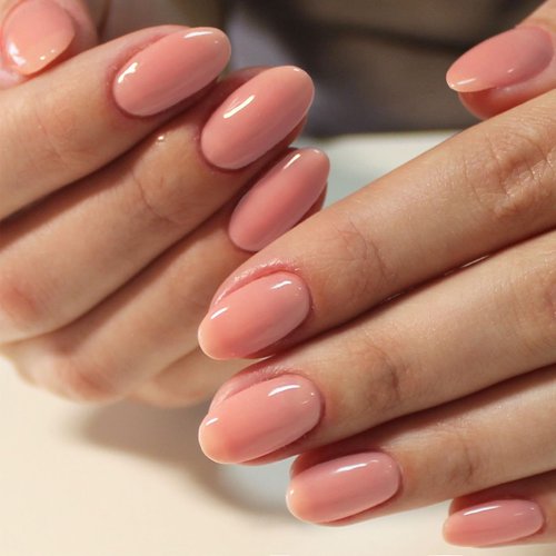 GLAMERMAID Nude Pink Press on Nails Short Oval, Pink Peach Blossom Medium False Nails with Adhesive Tabs, Pure Glossy Gel Oval Glue on Nails for Women, Reusable Acrylic Round Stick on Fake Nails Set