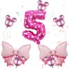 Kaemi 10Pcs Minnie Mouse Balloons Pink Huge Bow Birthday Number Balloons Set Minnie Aluminum Foil Balloons for Baby Shower 5th Birthday Party Decorations