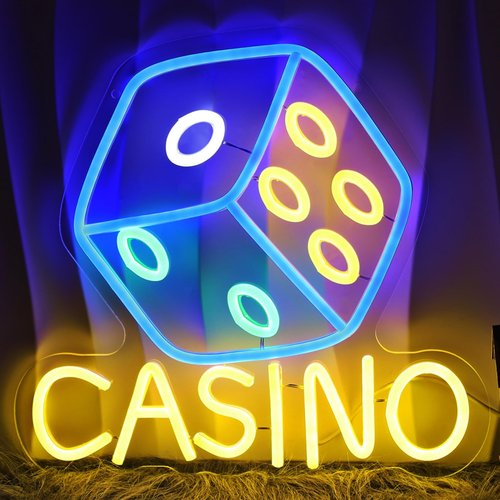 Casino Neon Sign LED Light Dimmable USB Powered Neon Sign Dice Wall Decor Gift for Casino Hotel Nightclub Bar Bedroom Game Room Man Cave Party 13.6 * 12.8in