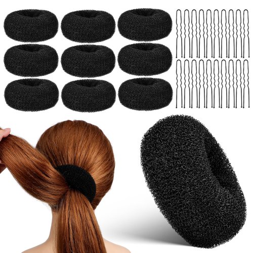 FRCOLOR 10 Pieces Bun Maker Donut, Bun Maker Hair Bun Shaper with 50pcs U Shaped Hair Pins Donut Hair Bun Maker for Women Girls
