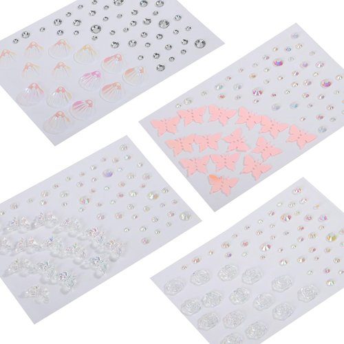 Fatsorl 4 Sheets Face Gem Stickers Set Mixed Shape Crystal Self Adhesive Rhinestones Face Jewel Stick on Rhinestone Makeup for Women, Girls