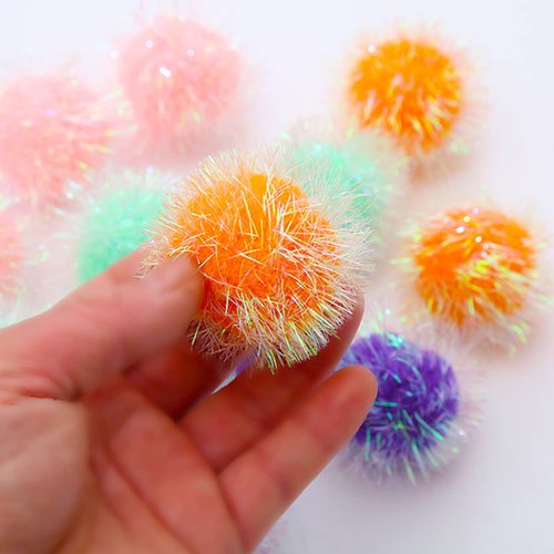 Osvela Cat Ball Toy Cat Toy Pom Pom Sparkle Fuzzy Balls 2 Inches Interactive Cat Toy Assorted Color 12 Pack