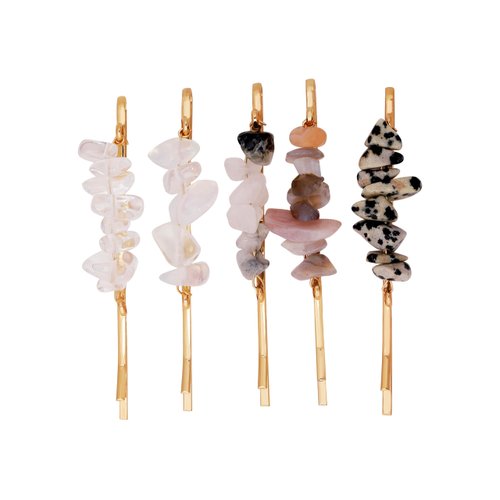 MINACHI Retro Style Irregular Shape Stone Hairpin Set, 5 Pieces, Multi Color, Hair Accessories for Women