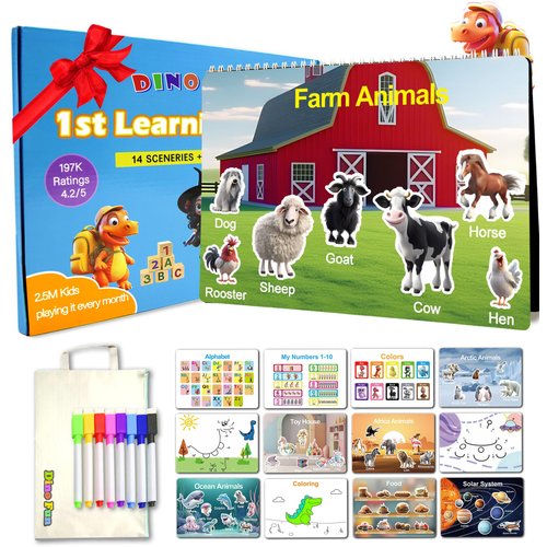Dino Fun Montessori Busy Book for Toddlers 1-3 2-4 3-5 Preschool Learning Activity Book for 3 Years Old-Kindergarten Alphabet Learning Toys Workbook for Ages 4-7, Montessori Educational Sensory Toys