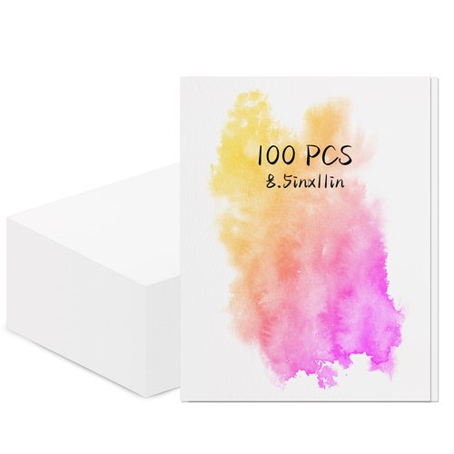 100Pcs 8.5 x 11 inch Cotton Watercolor Paper Bulk, 140 lb/300 GSM Thick Cold Press Water Color Paper, White Art Paper for Drawing, Markers, Gouache, Acrylic Painting