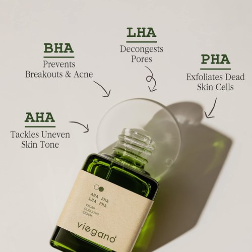 [ viegano ] Clearing Acne Serum for Acne-Prone & Sensitive Skin Types | AHA BHA LHA PHA | Tea Tree Oil For Acne Scars & Blemishes | Korean Skincare for Breakouts & Pimples | 100% Vegan | 35 mL