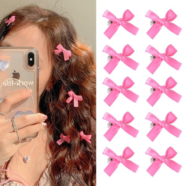 Y2K Accessories Women Pink Bowknot Hair Clip for Women Girls Hair Accessories Bulk 10pcs Cute Hair Clips Small Bows for Women Hair Barrette Clips Coquette Bows for Teen Girls Friends Bestie