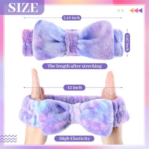 Riceshoot 24 Pieces Spa Headband Skincare Headband Microfiber Tie Dye Headband Elastic Bow Tie Makeup Headband for Washing Face Hair Wrap Accessories for Women Shower Gift