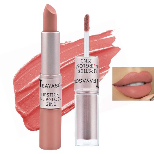 Fusang 2 In 1 Matte Lipstick & Liquid Lipstick,Waterproof Velvet Lip Gloss Long Lasting Matte Nude Lipstick,Full Color Lip Stick Gloss Stain Lipgloss Set for Women（09）
