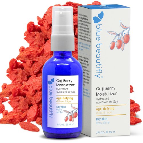 Blue Beautifly Goji Berry Face Moisturizer | Restores Elasticity, Boosts Collagen, and Protects The Skin | Hyaluronic Acid Moisturizer Super-Charged with Ribose, and Marine Pine Bark Extract | 2 fl oz