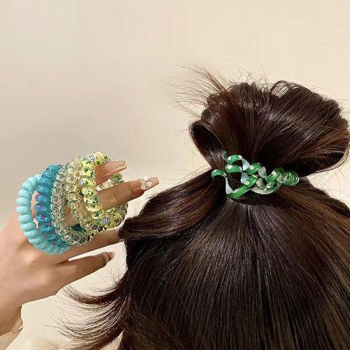 Wsiliana 6Pcs Hair Elastic Spiral Hair Candy Color Hair Circle for Women and Girls (002-Green)