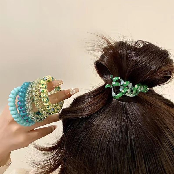 Wsiliana 6Pcs Hair Elastic Spiral Hair Candy Color Hair Circle for Women and Girls (002-Green)