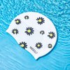 Marsolly Silicone Swim Cap for Women, Waterproof Long Hair Swimming Caps with Flower Printed