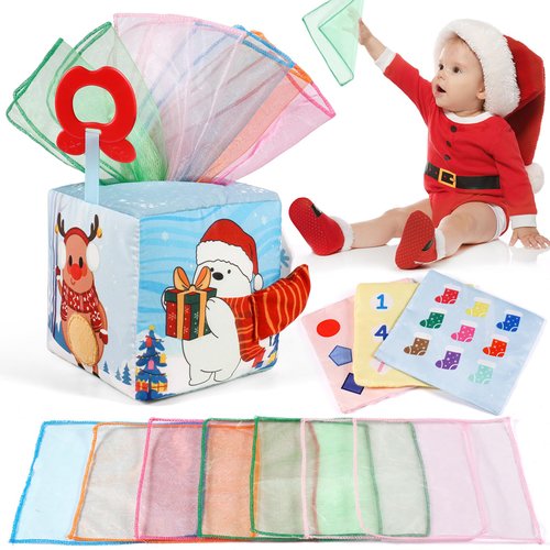 Melonegg Christmas Baby Toys Montessori Toys Baby Tissue Box Toy for Babies, Christmas Party Favor for Boys Girls Christmas Stocking Stuffers Party Favors Gifts