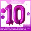 Laser Pink 10 Number Balloons 40 Inch Giant Hot Pink Sweet 10 Helium Balloons for 10th Girls Birthday Party Supplies 10th Anniversary Events Decorations