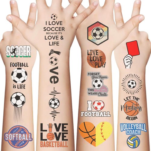 10 Sheets Mix Sports Temporary Tattoos,Basketball Football Tennis Baseball Volleyball Face Stickers Love Sports Temporary Tattoos for Sport Game Party Decorations Favors Supplies,No Repetition