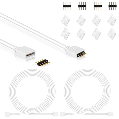 Sunity 2 Pack 2M 6.5ft RGB Extension Cable LED Strip Connector 4 Pin Solderless Strip Jumper Cables Kit with 4 Pack 4 Male Pin Connector for 5050 3528 RGB LED Strip Light