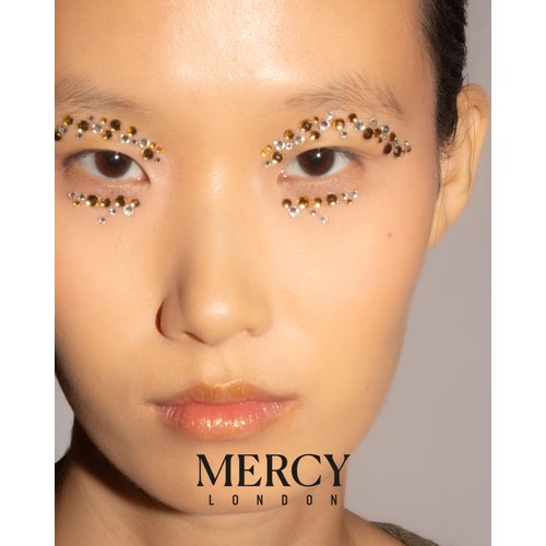 Eye Dazzle Gold Face Jewels by Mercy London Eye Liner Crystal Costume Accessories Face Gems Jewels All In One Halloween Headpiece Stick On