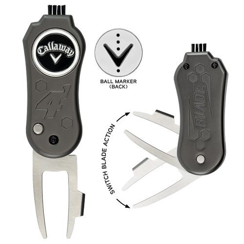 Callaway 4-in-1 Blade Divot Repair Tool - Black Switch Blade 4-Function Golf Divot Tool
