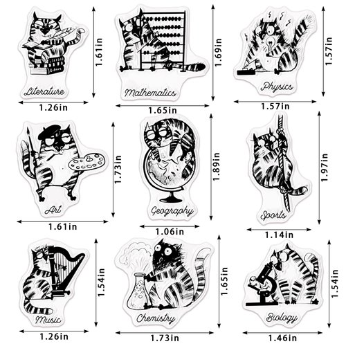 Glodecart Subject Cats Clear Stamps for Card Making, Funky Cats Nine Subjects Disciplines Background Transparent Rubber Stamps for Bullet Journal DIY Scrapbook Winter Decoration Handmade Crafts Card
