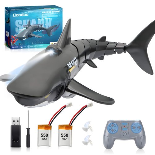 2.4G Remote Control Shark Toy 1:18 Scale High Simulation Shark Shark for Swimming Pool Bathroom Great Gift RC Boat Toys for 6+ Year Old Boys and Girls (with 2 Batteries)