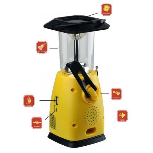 Kaito KA249W Multi-functional Solar/Wind-up LED Camping Lantern with AM/FM NOAA Weather Radio & Cell Phone Charger, Color Yellow