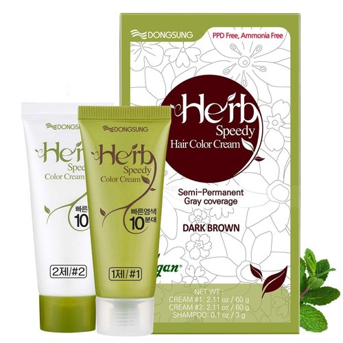 DONGSUNG Herb Speedy Color Cream (Dark Brown, 1 Pack) PPD Free, Ammonia Free, Vegan Hair Dye Contains Sun Protection Odorless No more Eye and/or Scalp Irritations From Coloring For Sensitive Scalp