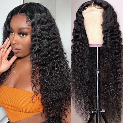 Tzihaano Brazilian Remy Hair Wigs 20 Inch Deep Wave Lace Front Wig for Black Women 4x4 HD Lace Frontal Closure Wigs Natural Color Human Hair Wigs Pre Plucked 150% Density Glueless Wigs Human Hair