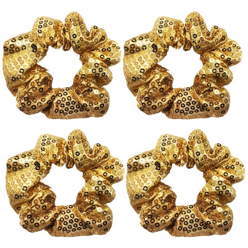 4 Pack Sparkly Sequin Slap Bracelet Sleepover Party Hair Scrunchies Ponytail Holder Elastic Hair Bands Scrunchy Hair Ties Hair Accessories for/Show/School Performance (Gold)
