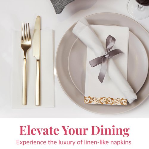 Prestee Linen Feel Dinner Napkins - Disposable Thanksgiving Napkins and Hand Towels for Bathroom - Ideal for Events, Dinners, and Parties - Soft and Durable Quality, Pack of 50, 7.8 x 4.25 Inches