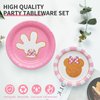 96 Pcs Pink Minnie Tableware Set for Girl Pink Animals Theme Party Supplies with Gold Foil Pink Minnie Decorations for Girl with Paper Plates, Napkins, Forks Serves 24 Guests