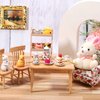 Geiserailie 2 Set 1:12 Dollhouse Miniature Porcelain Tea Cup 30 Pieces Mini Flowers Pattern with Golden Trim Teapot Cup Plate Dollhouse Kitchen Accessories (Charming Style)