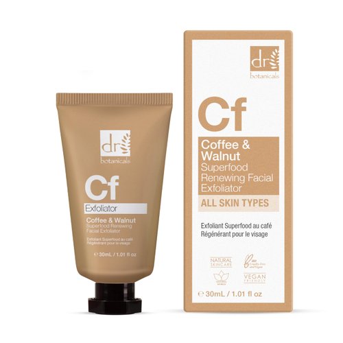Dr Botanicals Superfood Coffee, Walnut Facial Exfoliator. Removes dull, dry & dead skin. Boosts Collagen, hydrating, gives smooth skin. Vegan & Natural 60ml (1 Tube 30ml)