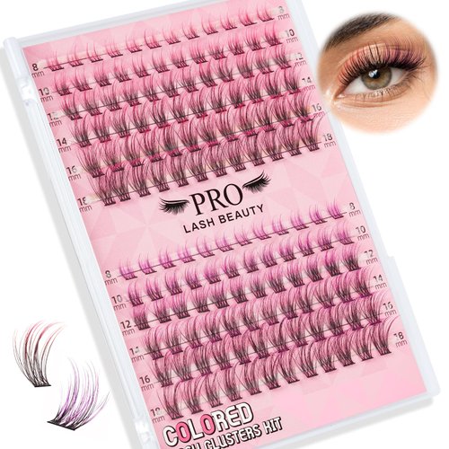 144 Pcs Colored Hollywood Lashes 8-18 Mixed Colored Lash Extension Individuals 2 Colors Pink+Purple Lash Extensions Super Thin Band And Reusable Soft & Comfortable (Pink + Purple,D-8-18mix)