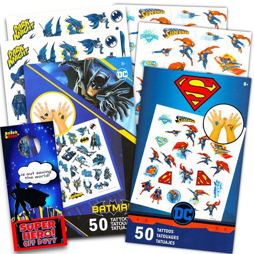 BATMAN v Superman Temporary Tattoos Party Favor Set (50 Tattoos, 50 Superman Tattoos)
