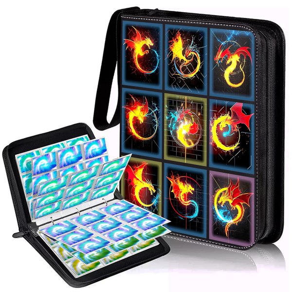 Card Binder-9 Pocket,trading card binder 50 Removable Sleeves,900 Pockets Card Holder Album,PU surface is waterproof and wear-resistant trading card file,Collecting tcg binder cards (Dragon A)