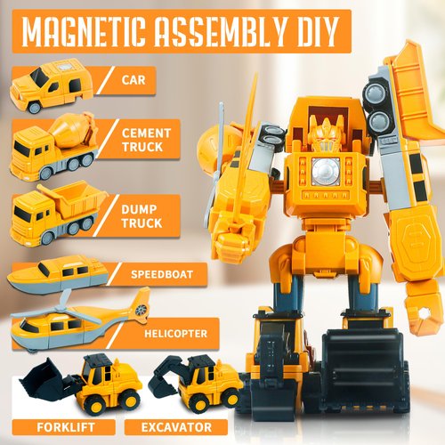 Magnetic Transform Engineering Car Assembled Toys with Storage Box, Transforming Robot Toy Construction Vehicle Toy for Kids Age 3-5 4-8 Outdoor Toddler Activities Toys (35 Pcs)