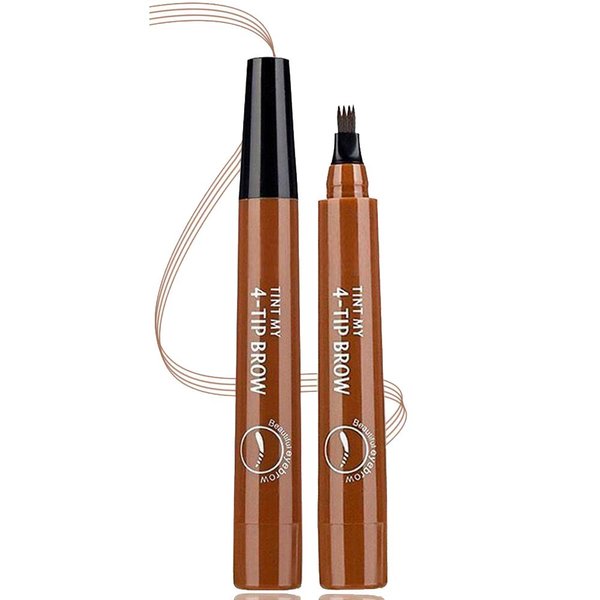 QUEMISS Eyebrow Pen Microblading 4 Fork Tip Eyebrow Pencil Creates Lasting MakeUp Professional Natural Brow Pen Cover Sparse Areas Daily Waterproof 3D Brow Pencil (01#Light Brown)