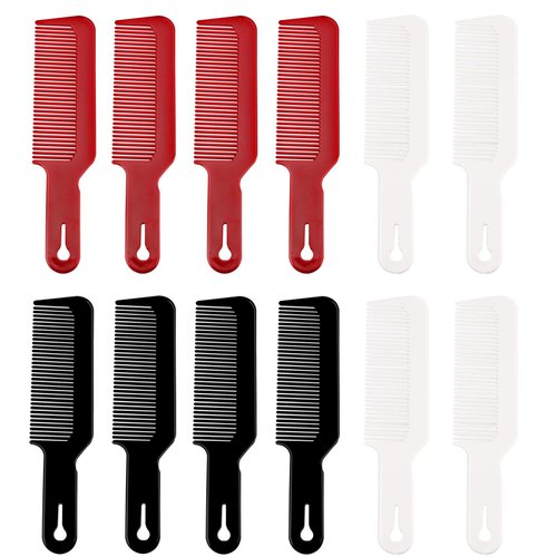 12 Packs Barber Combs, Flat Top Clipper Combs Barber Blending Comb Heat Resistant Hair Cutting Combs For Clipper-Cuts And Flattops (Black,Red White)