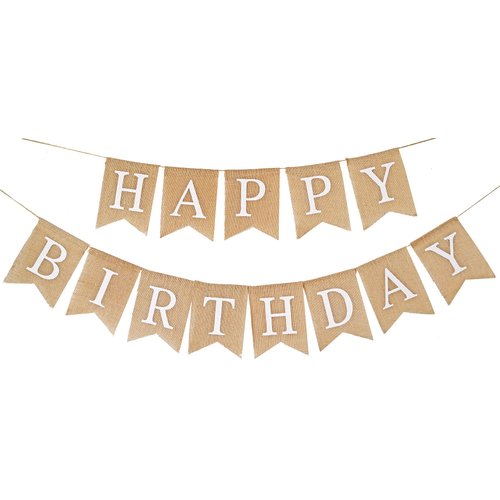 Happy Birthday Bannner Pre Strung Burlap Happy Birthday Sign for Birthday Party Decorations