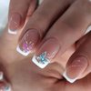 ANDGING French Tip Press on Nails Short Medium Square White Glue on Nails with Butterfly Design Acrylic Fake Nails for Wedding False Nails Women Girls Gel Manicure Stick on Nail with Glue FSD88AL