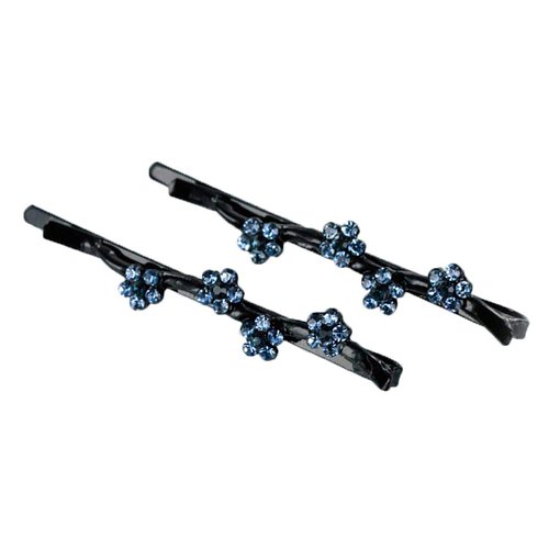 Hair Pins for women Faux Rhinestone Flower Daisy Covered Bobby Pin, Set of Two, Blue