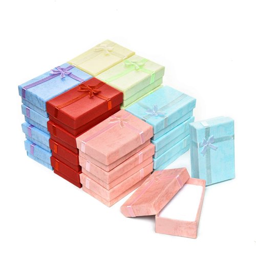 AQUEENLY 24-Piece Gifts Box Set, Jewelry Gift Boxes for Rings, Pendants, Earring, Necklaces - Cardboard Jewelry Boxes for Anniversaries, Weddings, Birthdays, Assorted Colors - 3.2 x 2.0 x 1.1 Inches