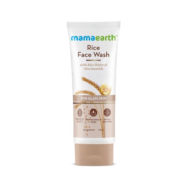 MAMAEARTH Rice Water Face Wash with Niacinamide | Gentle Exfoliating Cleanser for Radiant Skin | Hydrating Formula | All Skin Type | 3.38 Fl Oz (100ml)