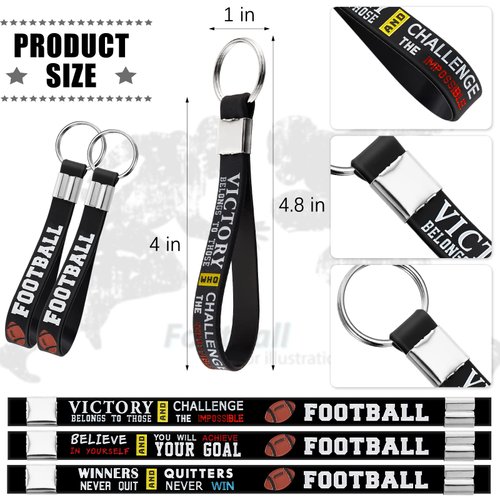 Junkin 12 Pieces Football Party Favors Football Silicone Keychains Gift Football Game Accessories Football Party Supplies