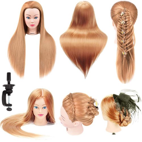 Morris 28 Inch Cosmetology Mannequin Head with Synthetic Hair Styling Head for Hairdresser Training Head Manikin Doll Head Long Hair Mannequin Head for Practice Braiding with Clamp (Blonde)