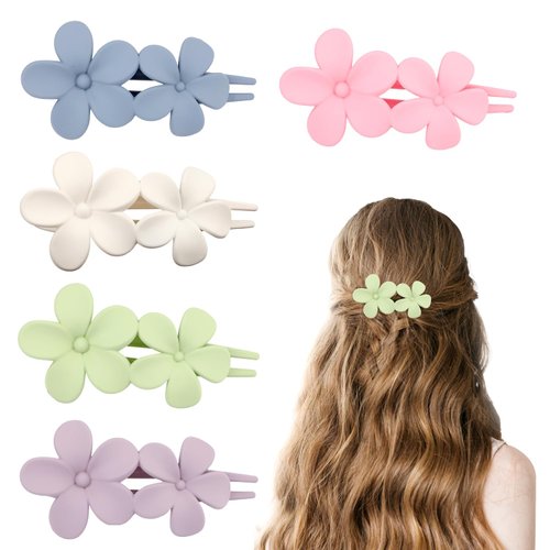 5pcs Flower Flat Hair Clips for Women, Non-Slip French Alligator Hair Clips Stylish Braided Barrettes Frosted Duck Billed Hair Claw Clips Elegant Hair Accessories for Women Girls (5 Colors)